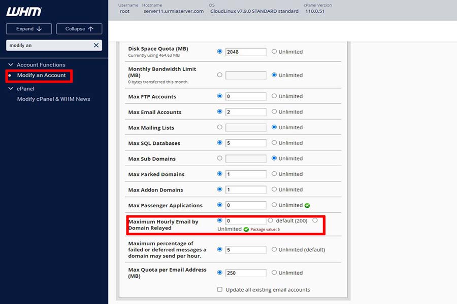 غیر فعال کردن ارسال ایمیل یک دامنه در WHM