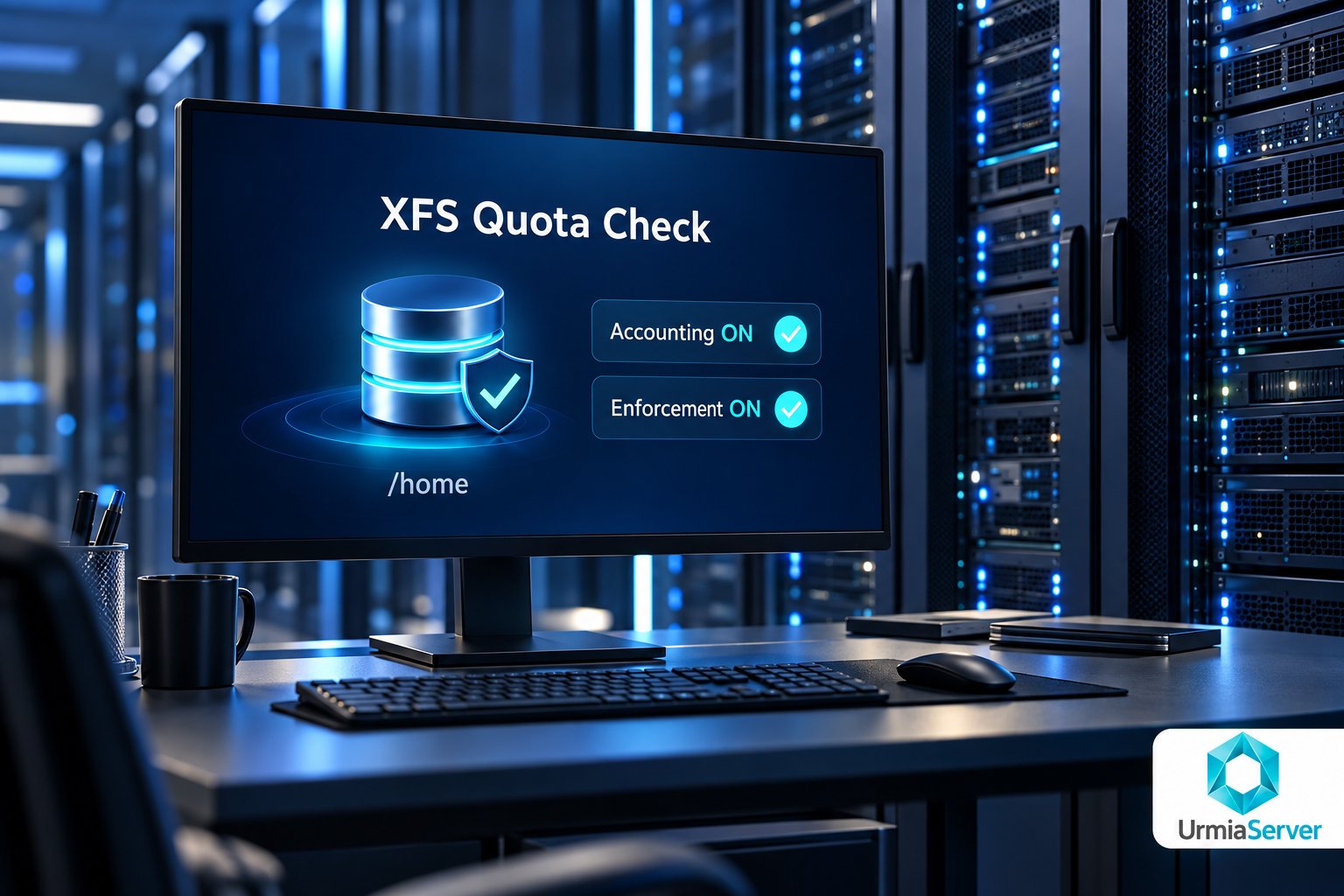 بررسی فعال بودن Accounting و Enforcement سهمیه دیسک XFS در پارتیشن home